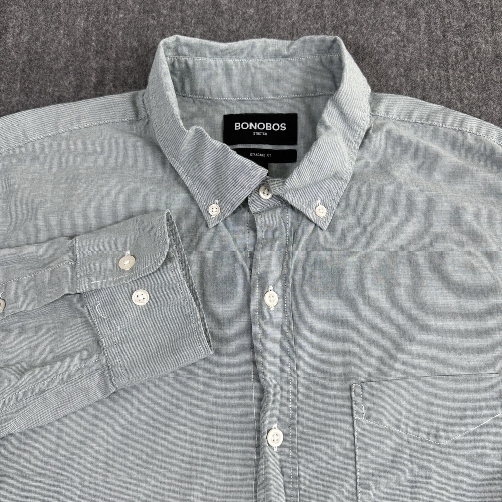 Bonobos Men's L Standard Fit Stretch Shirt Green Cotton Button Down Long Sleeve